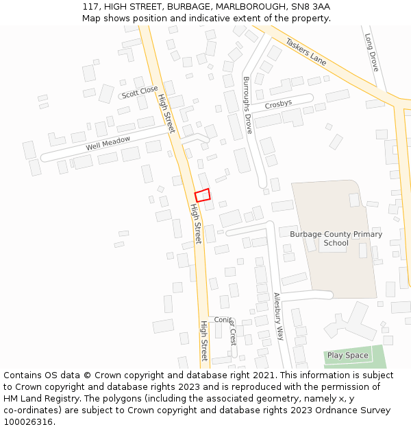 117, HIGH STREET, BURBAGE, MARLBOROUGH, SN8 3AA: Location map and indicative extent of plot