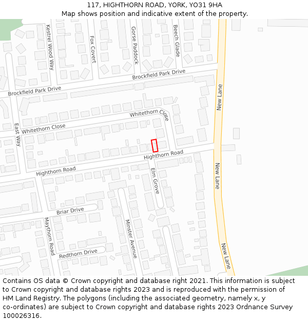 117, HIGHTHORN ROAD, YORK, YO31 9HA: Location map and indicative extent of plot
