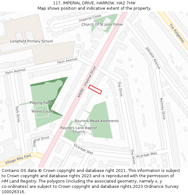 117, IMPERIAL DRIVE, HARROW, HA2 7HW: Location map and indicative extent of plot