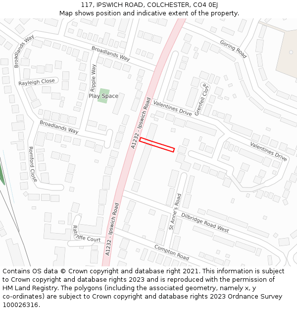 117, IPSWICH ROAD, COLCHESTER, CO4 0EJ: Location map and indicative extent of plot