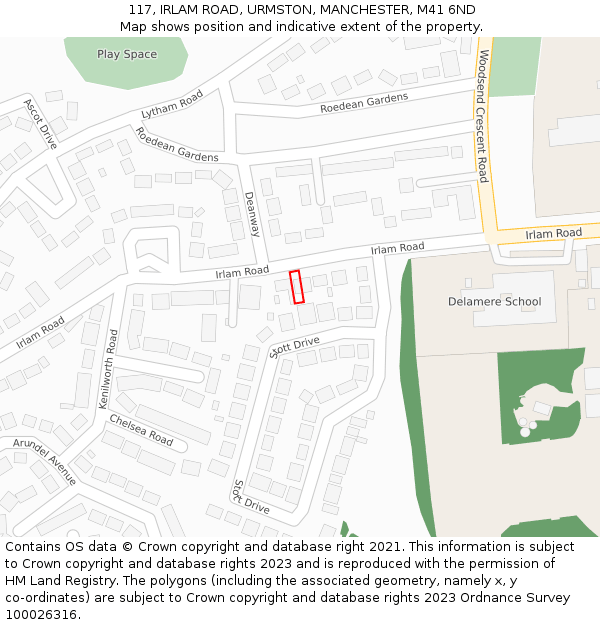 117, IRLAM ROAD, URMSTON, MANCHESTER, M41 6ND: Location map and indicative extent of plot