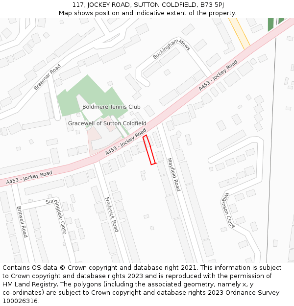 117, JOCKEY ROAD, SUTTON COLDFIELD, B73 5PJ: Location map and indicative extent of plot