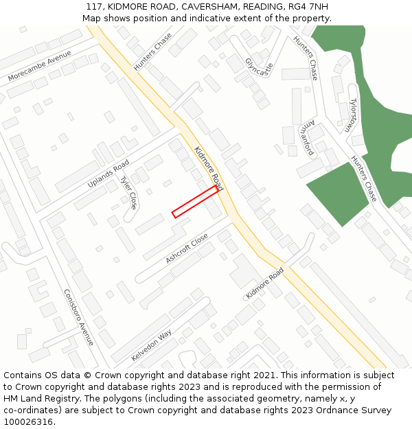 117, KIDMORE ROAD, CAVERSHAM, READING, RG4 7NH: Location map and indicative extent of plot