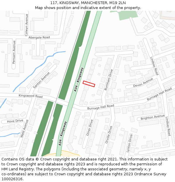 117, KINGSWAY, MANCHESTER, M19 2LN: Location map and indicative extent of plot