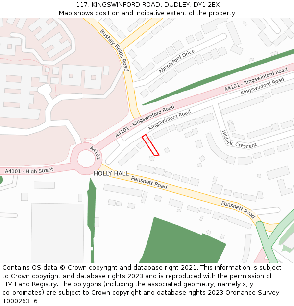 117, KINGSWINFORD ROAD, DUDLEY, DY1 2EX: Location map and indicative extent of plot