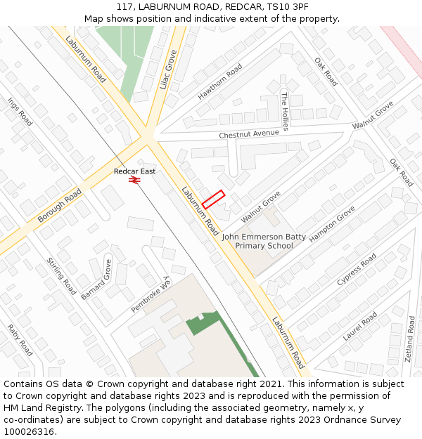 117, LABURNUM ROAD, REDCAR, TS10 3PF: Location map and indicative extent of plot