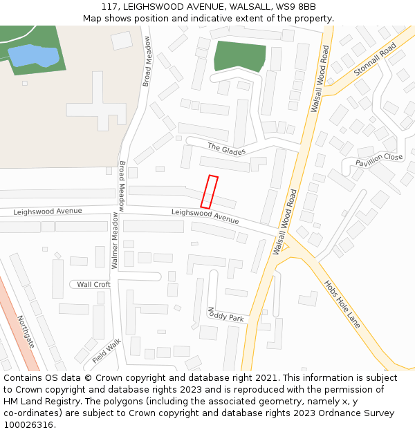 117, LEIGHSWOOD AVENUE, WALSALL, WS9 8BB: Location map and indicative extent of plot