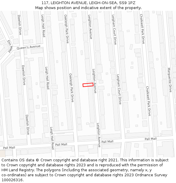 117, LEIGHTON AVENUE, LEIGH-ON-SEA, SS9 1PZ: Location map and indicative extent of plot