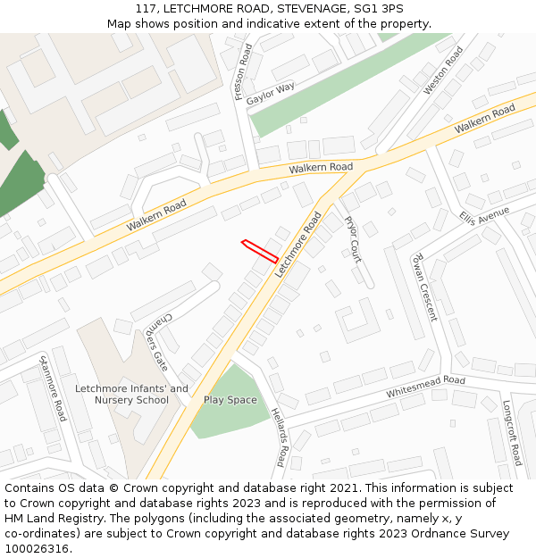 117, LETCHMORE ROAD, STEVENAGE, SG1 3PS: Location map and indicative extent of plot