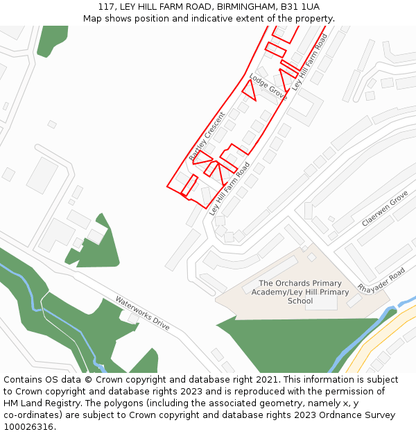 117, LEY HILL FARM ROAD, BIRMINGHAM, B31 1UA: Location map and indicative extent of plot