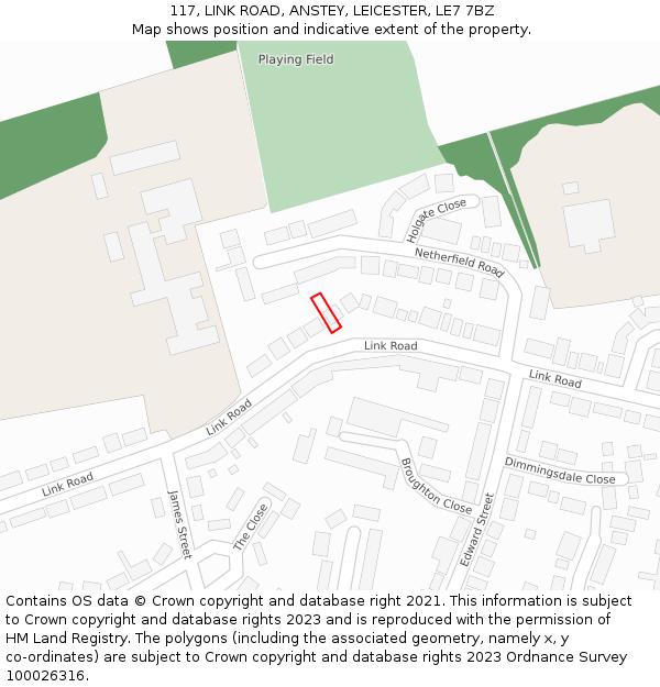 117, LINK ROAD, ANSTEY, LEICESTER, LE7 7BZ: Location map and indicative extent of plot