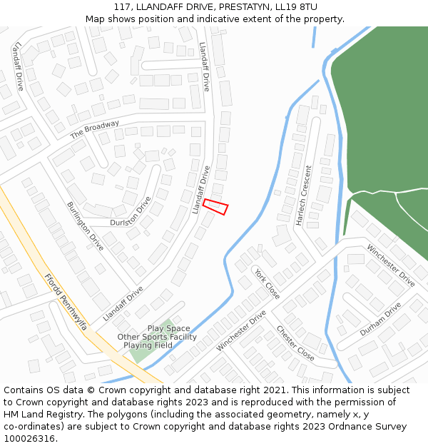 117, LLANDAFF DRIVE, PRESTATYN, LL19 8TU: Location map and indicative extent of plot