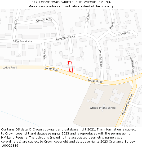 117, LODGE ROAD, WRITTLE, CHELMSFORD, CM1 3JA: Location map and indicative extent of plot