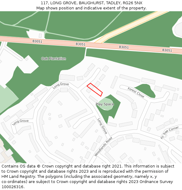 117, LONG GROVE, BAUGHURST, TADLEY, RG26 5NX: Location map and indicative extent of plot