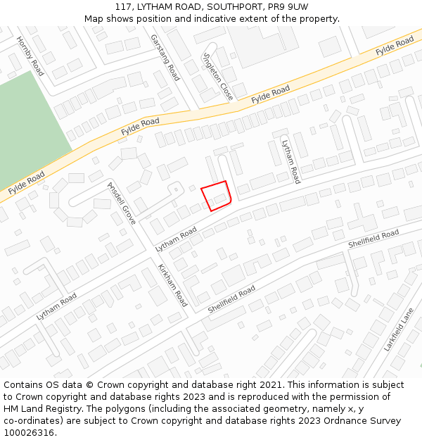 117, LYTHAM ROAD, SOUTHPORT, PR9 9UW: Location map and indicative extent of plot