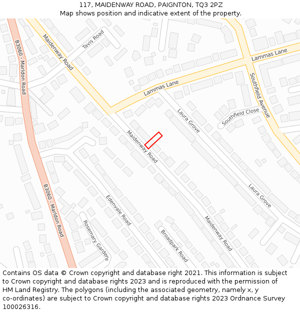 117, MAIDENWAY ROAD, PAIGNTON, TQ3 2PZ: Location map and indicative extent of plot