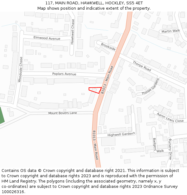 117, MAIN ROAD, HAWKWELL, HOCKLEY, SS5 4ET: Location map and indicative extent of plot