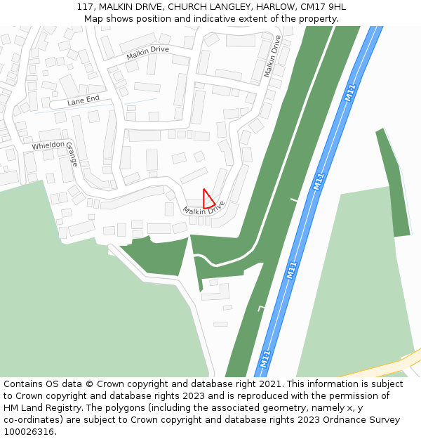 117, MALKIN DRIVE, CHURCH LANGLEY, HARLOW, CM17 9HL: Location map and indicative extent of plot