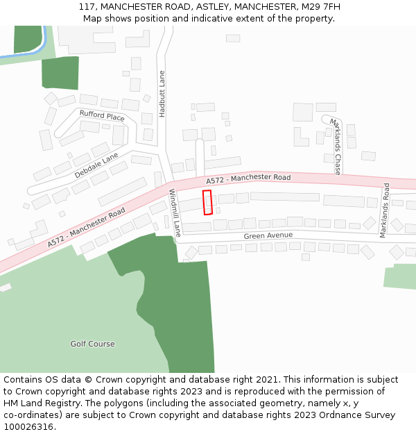 117, MANCHESTER ROAD, ASTLEY, MANCHESTER, M29 7FH: Location map and indicative extent of plot