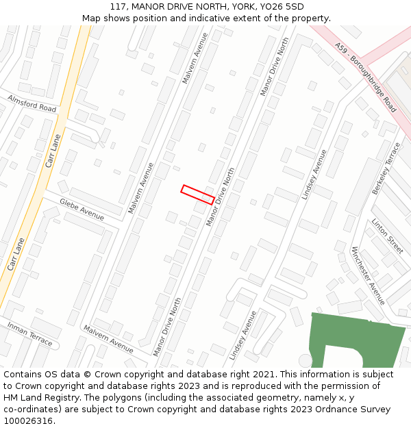 117, MANOR DRIVE NORTH, YORK, YO26 5SD: Location map and indicative extent of plot