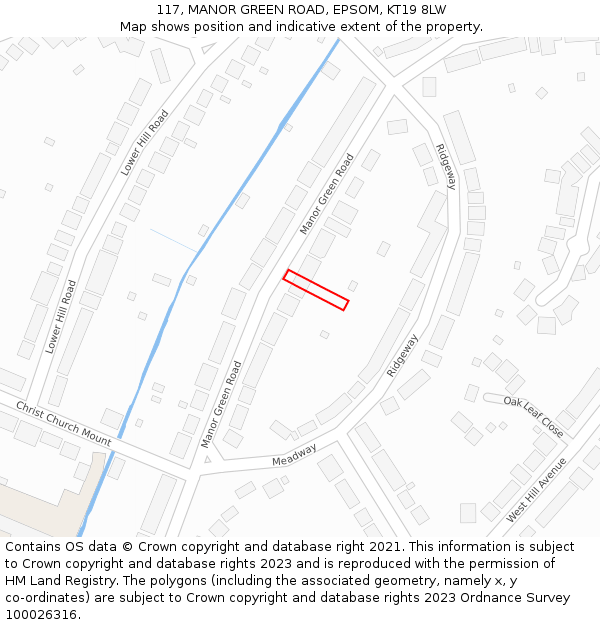 117, MANOR GREEN ROAD, EPSOM, KT19 8LW: Location map and indicative extent of plot