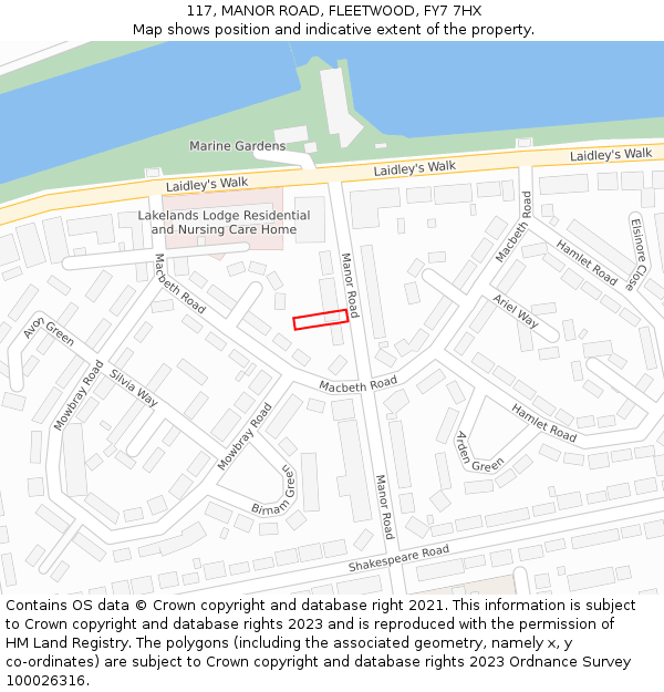 117, MANOR ROAD, FLEETWOOD, FY7 7HX: Location map and indicative extent of plot