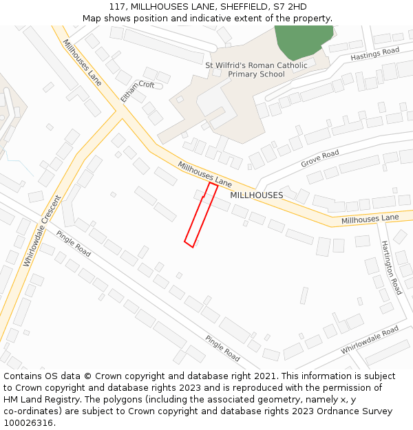117, MILLHOUSES LANE, SHEFFIELD, S7 2HD: Location map and indicative extent of plot