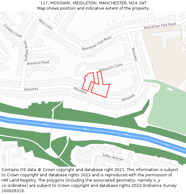 117, MOSSWAY, MIDDLETON, MANCHESTER, M24 1WT: Location map and indicative extent of plot
