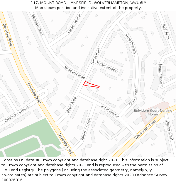 117, MOUNT ROAD, LANESFIELD, WOLVERHAMPTON, WV4 6LY: Location map and indicative extent of plot