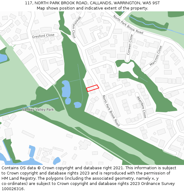 117, NORTH PARK BROOK ROAD, CALLANDS, WARRINGTON, WA5 9ST: Location map and indicative extent of plot