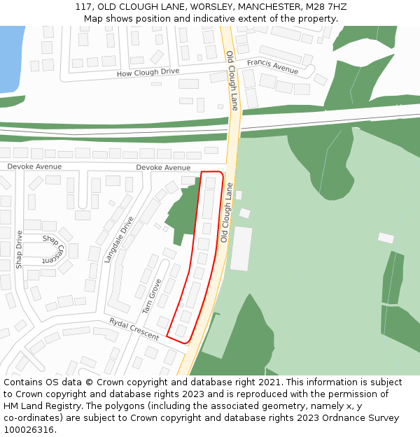 117, OLD CLOUGH LANE, WORSLEY, MANCHESTER, M28 7HZ: Location map and indicative extent of plot