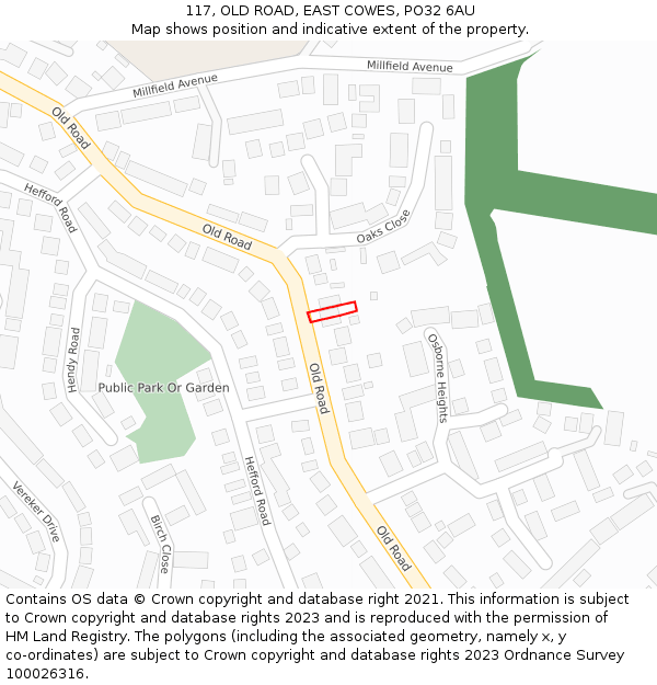 117, OLD ROAD, EAST COWES, PO32 6AU: Location map and indicative extent of plot