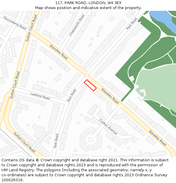 117, PARK ROAD, LONDON, W4 3EX: Location map and indicative extent of plot