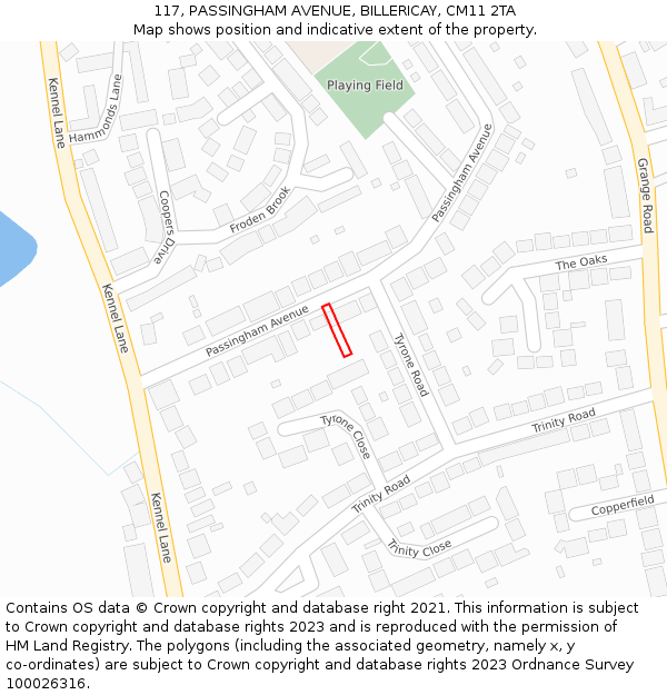 117, PASSINGHAM AVENUE, BILLERICAY, CM11 2TA: Location map and indicative extent of plot