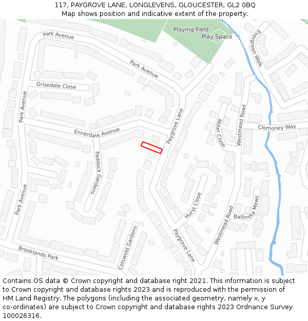 117, PAYGROVE LANE, LONGLEVENS, GLOUCESTER, GL2 0BQ: Location map and indicative extent of plot