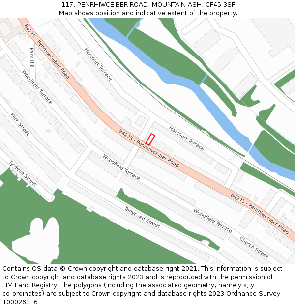 117, PENRHIWCEIBER ROAD, MOUNTAIN ASH, CF45 3SF: Location map and indicative extent of plot