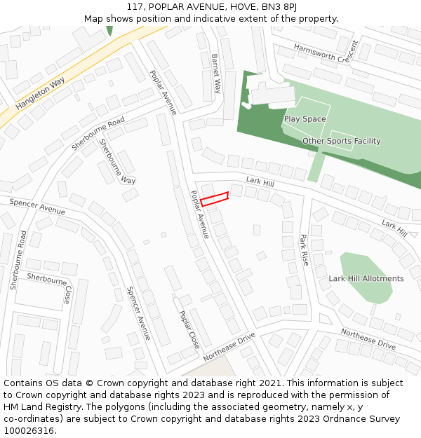 117, POPLAR AVENUE, HOVE, BN3 8PJ: Location map and indicative extent of plot