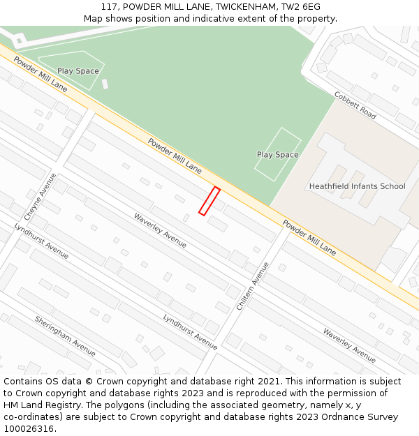 117, POWDER MILL LANE, TWICKENHAM, TW2 6EG: Location map and indicative extent of plot