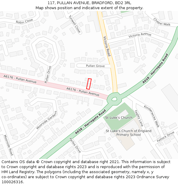 117, PULLAN AVENUE, BRADFORD, BD2 3RL: Location map and indicative extent of plot