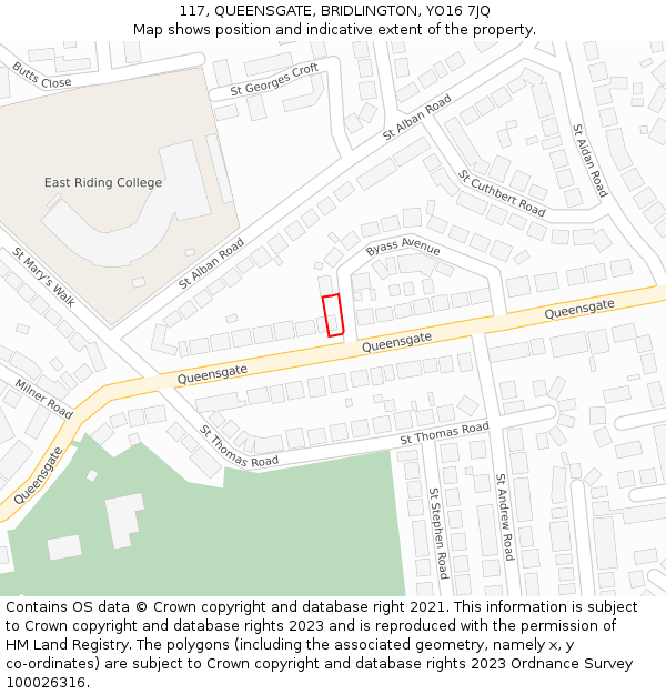 117, QUEENSGATE, BRIDLINGTON, YO16 7JQ: Location map and indicative extent of plot