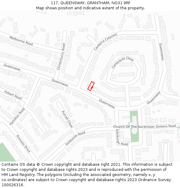 117, QUEENSWAY, GRANTHAM, NG31 9RF: Location map and indicative extent of plot