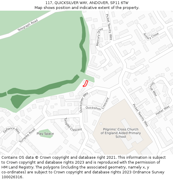 117, QUICKSILVER WAY, ANDOVER, SP11 6TW: Location map and indicative extent of plot