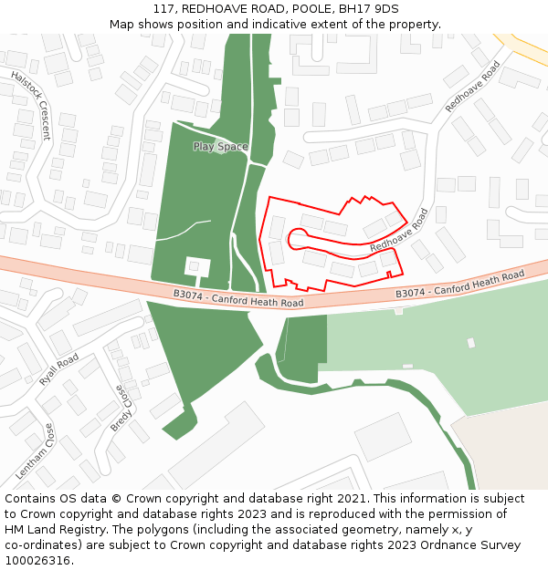 117, REDHOAVE ROAD, POOLE, BH17 9DS: Location map and indicative extent of plot