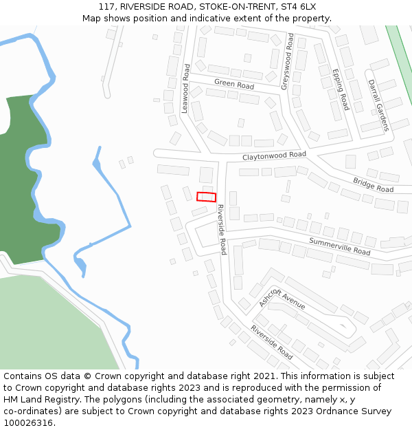 117, RIVERSIDE ROAD, STOKE-ON-TRENT, ST4 6LX: Location map and indicative extent of plot