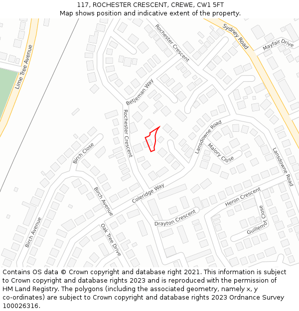 117, ROCHESTER CRESCENT, CREWE, CW1 5FT: Location map and indicative extent of plot