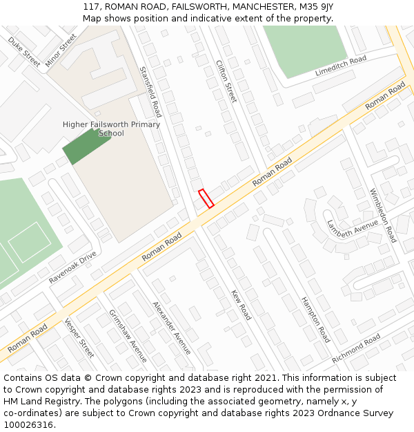 117, ROMAN ROAD, FAILSWORTH, MANCHESTER, M35 9JY: Location map and indicative extent of plot