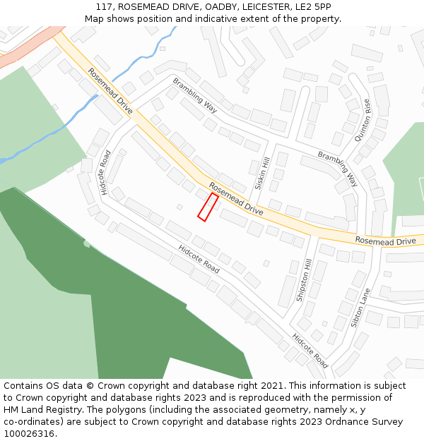117, ROSEMEAD DRIVE, OADBY, LEICESTER, LE2 5PP: Location map and indicative extent of plot