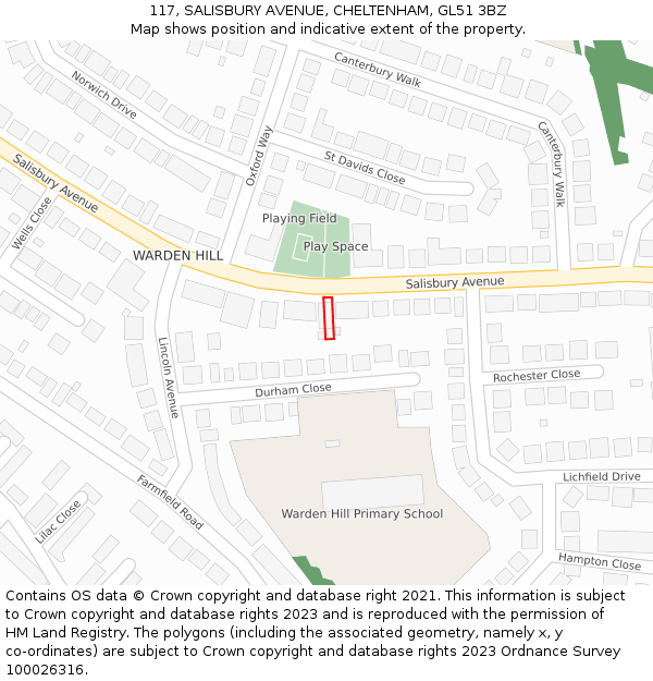 117, SALISBURY AVENUE, CHELTENHAM, GL51 3BZ: Location map and indicative extent of plot