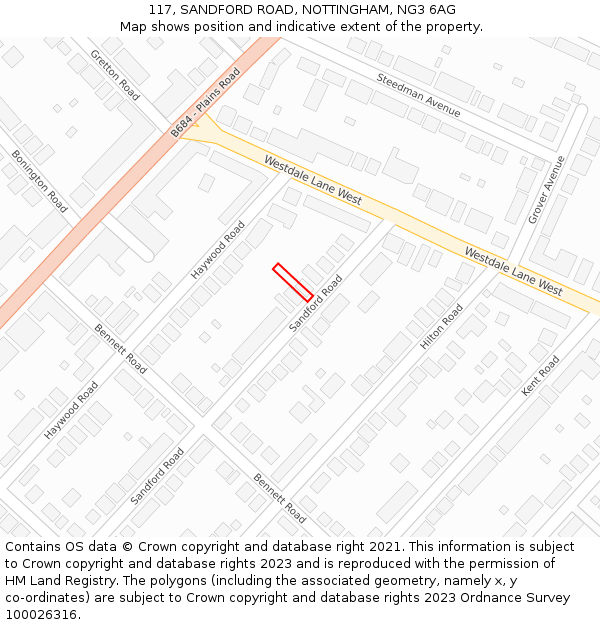 117, SANDFORD ROAD, NOTTINGHAM, NG3 6AG: Location map and indicative extent of plot