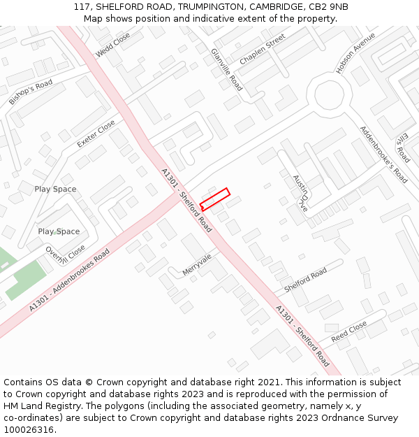 117, SHELFORD ROAD, TRUMPINGTON, CAMBRIDGE, CB2 9NB: Location map and indicative extent of plot